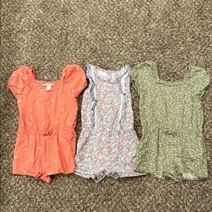 Set of Three Girls' Rompers - Coral, Floral, and Green 18-24 month